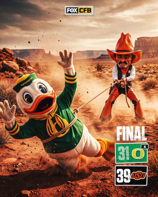 DOWN GO THE DUCKS 👀

@cowboy_fb wrangles No. 6 Oregon in Stillwater!