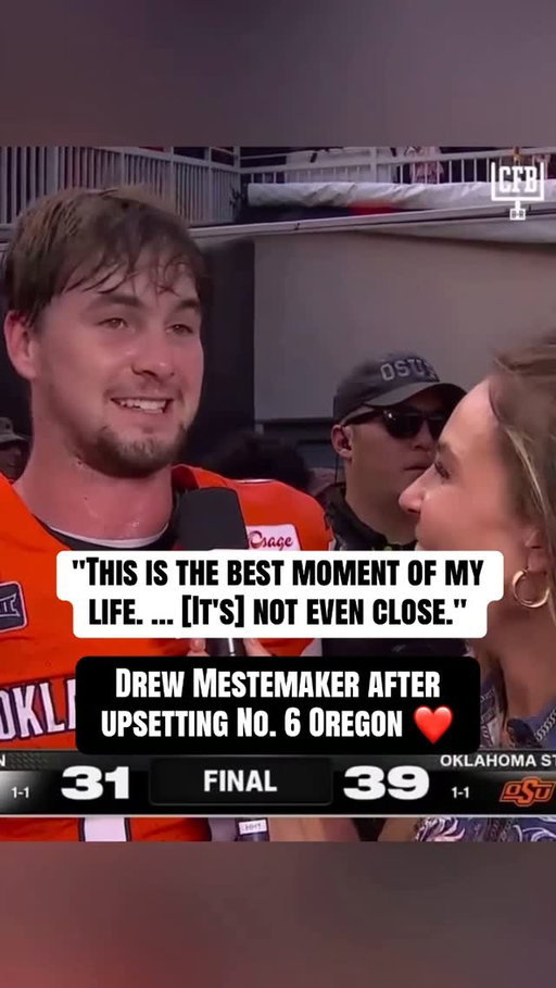 Oklahoma St QB Drew Mestemaker can’t believe it 🥹

#cfb #collegefootball #football #oklahomastate #oregon