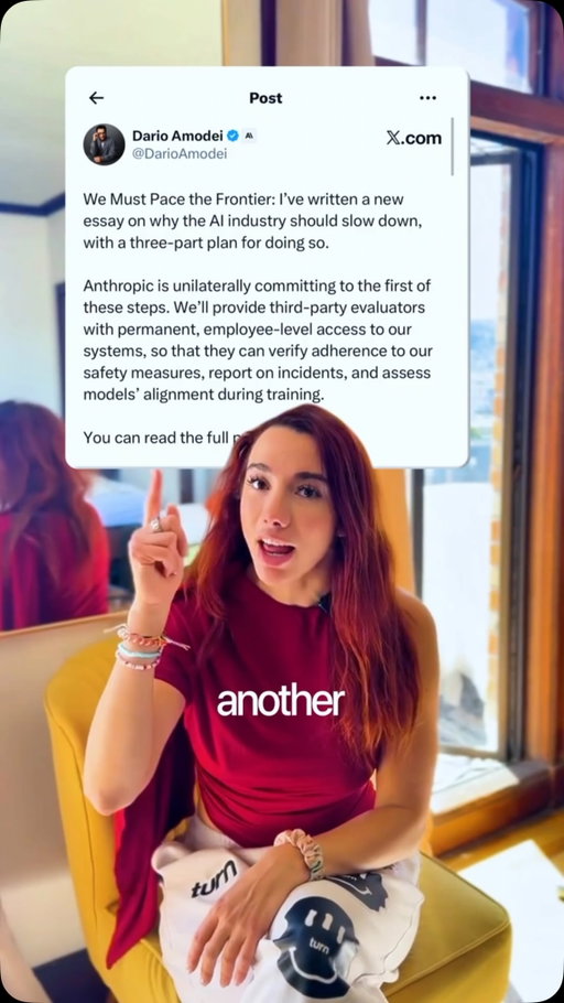 agree/disagree?👇today the Anthropic CEO published an essay basically agreeing with the fear mongering going on right now so, here’s the tea 👀👇

Real talk, the past few days have been a lot for one industry.

So Jacob Coxon just got some crazy publicity. He spent three years training these models at OpenAI and Anthropic, quit and said both labs are “racing straight to self-improving superintelligence and gambling with our lives.” 

Anthropic’s own alignment lead backed him up, putting the odds of AI wiping out humanity above 10% within a decade, no plan to stop it yet.. but is that just fear mongering? Well….

Then today, Dario Amodei (the guy running Anthropic)  published an essay agreeing with the concern.

Here’s the actual idea underneath all of it though. 

Nobody’s arguing AI stops getting smarter.

The real disagreement is whether we’re getting better at controlling it at the same speed we’re getting better at building it.

Dario’s answer, in one line: don’t floor the accelerator while we’re still figuring out where the brakes are (plot twist: we might not even have brakes lol..) 

Not regulate AI out of existence. Just buy alignment research the time it needs before the gap gets too wide to close.

Do we agree with the fear mongering or nah? 👇 

#AI #Anthropic #TechNews