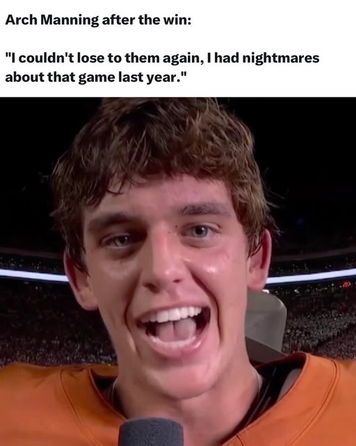 Arch Manning after beating Ohio State 😤

Manning completed 23 of 37 passes for 196 yards, 1 touchdown and 1 interception in Texas’ 24-23 win. He also rushed 8 times for 23 yards. His touchdown pass was a 3-yard score to Ryan Wingo early in the fourth quarter as Texas erased a 23-3 deficit with 21 unanswered points. 

Last season against Ohio State on August 30, 2025, Manning completed 17 of 30 passes for 170 yards, 1 touchdown and 1 interception in Texas’ 14-7 loss. He also rushed 10 times for 38 yards. 

(@espn)