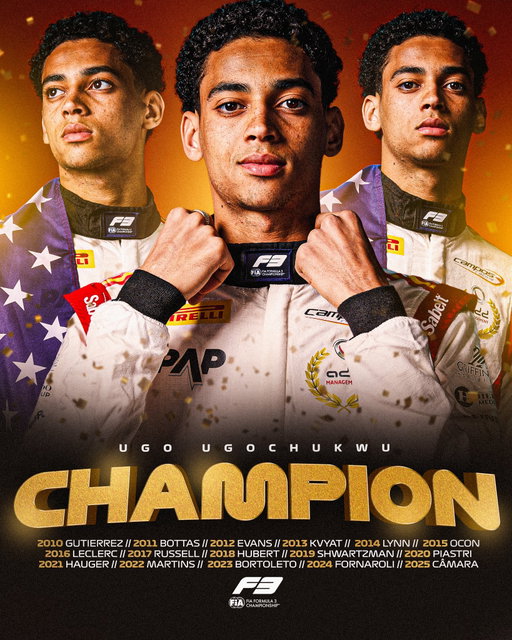 Congratulations to our newest @FIAF3 Champion, @UgoUgochukwu! 🏆🇺🇸

Sealing it at the final race of the Formula 3 season 👏

#F1 #Formula3 #RoadToF1 #SpanishGP
