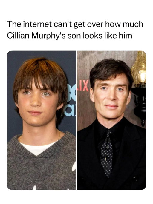 it's almost like they're related 🤣 

Cillian Murphy’s 19-year-old son Aran is winning attention after his Youth premiere interview, with fans amazed by how closely he resembles his father, from his expressions and mannerisms to his distinctive speaking cadence. Aran stars in Sharon Horgan’s upcoming HBO Max comedy-drama about a divorcee navigating dating and family life.

Already building his own acting career, Aran has also appeared in HBO’s War alongside Dominic West and Sienna Miller and will star in Taika Waititi’s Klara and the Sun. Despite the obvious family resemblance, he is steadily carving out his own path with the quiet support of his parents.