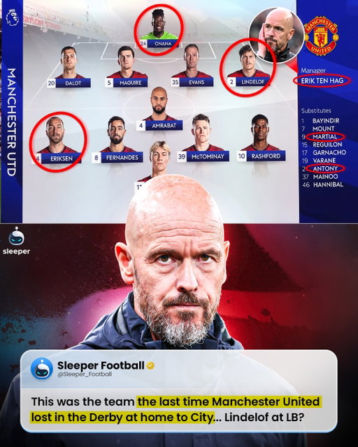 It’s actually crazy to think that the last time United lost a Manchester Derby was in 2023 under Erik ten Hag with this line-up…🤯🔴

Just look at some of the names and their positions… Lindelof at LB, Onana in goal and Eriksen on the wing? No wonder they lost 3-0.

Has Manchester United ‘glown-up’ in the last 3 years since then? 👀