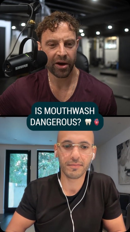 Mouthwash containing alcohol may be more problematic than people realize.

1) It can dry out the mouth, which ironically can actually make bad breath worse.

2) Antiseptic mouthwash can disrupt nitrate-reducing bacteria in the mouth.

Those bacteria help convert nitrate → nitrite → nitric oxide, which plays an important role in blood pressure regulation.

Some studies have shown small increases in blood pressure after suppressing these bacteria.

That doesn’t mean everyone using mouthwash will develop high blood pressure, but it does challenge the idea that killing as much oral bacteria as possible is always a good thing.

Episode #237 of Hart2Heart (on Youtube/Spotify/Apple)

I sit down with Dr. Ilon Choai to unpack everyday dental habits and the connection between oral and overall health. We discuss choosing toothpaste, fluoride versus nano-hydroxyapatite, and how mouthwash may affect the oral microbiome. 

Dr. Choai shares his approach to brushing, flossing, tongue scraping, and managing dietary acid exposure, while explaining teeth-whitening options, addressing root canal concerns, and outlining what to consider before getting veneers.

Dr. Ilon Choai is a practicing dentist, the creator of NOBS oral care products, and a co-host of Down to Health. 
His work emphasizes preventive dentistry, patient education, and helping people build habits they can maintain beyond the dental chair. 

Known online as @thenobsdentist, he encourages informed conversations about dental products and treatment choices. 

His approach combines clinical care with an interest in moving dentistry beyond “drill, fill, and bill” toward a more integrated role in whole-body health.

#mouthwash #bloodpressure #health #science