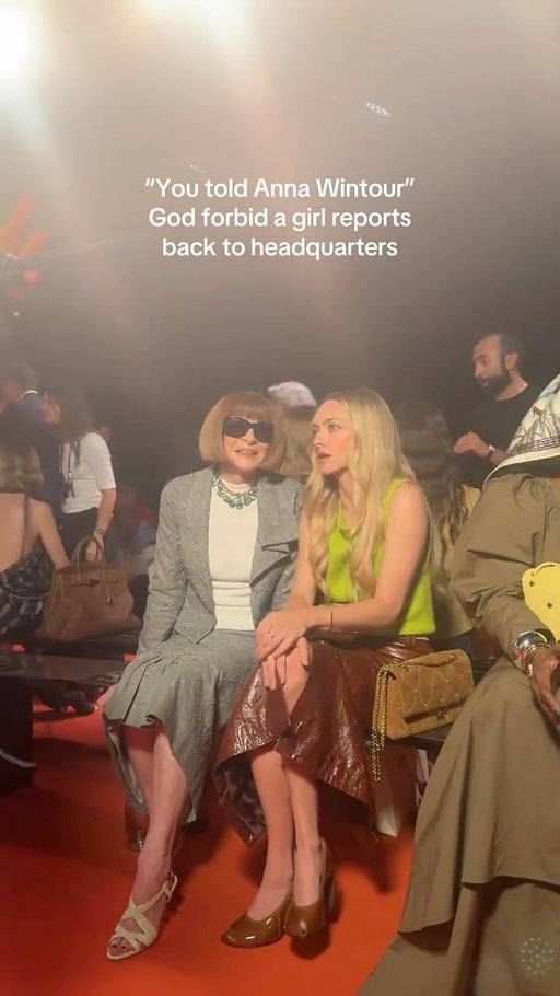 Amanda Seyfried chatting with Anna Wintour at our #NYFW runway show. #ToryBurchSS27 #ToryBurch