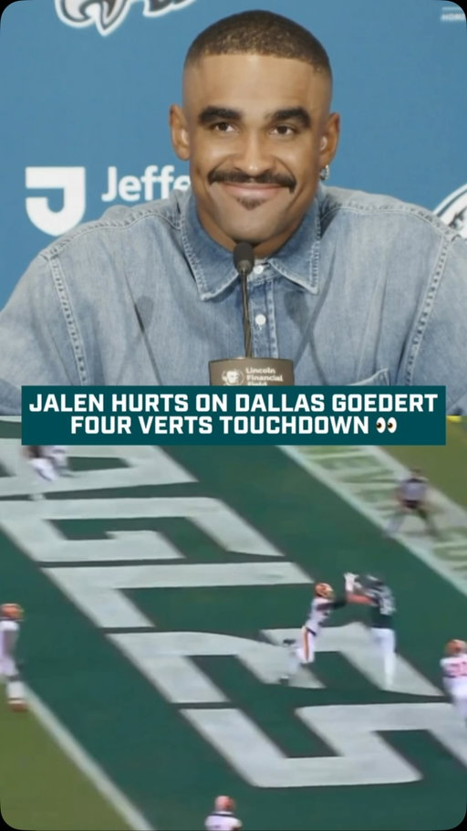 Jalen Hurts couldn’t help but joke about the Dallas Goedert touchdown being Four Verts 😂
