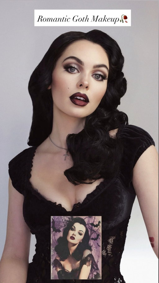 How To: ROMANTIC GOTH MAKEUP 🥀🖤

Gothic glam meets romantic, pin-up energy! The perfect moody makeup as we head into fall 🥀

Step-by-step 🖤
1. Snatched contour + mattify the skin with powder
2. Define arched brows, bonus points for ’90s brows (I like mine fuller!)
3. Add shimmer to the lid + define the crease
4. Build up the inner + outer lid with a deeper shadow
5. Add winged liner on the top + bottom lash line, finished with outer-corner lashes

For lips, there are many combos that work with this look, but a deep plum shade with black lip liner is gorgeous for a romantic gothic fall look!

Wearing @sheglam_official EZ Glide Matte Eyeliner Pencil + Dynamatte Boom Long-Lasting Matte Lipstick in I’m Risky 🥀

#RomanticGoth #GothMakeup #RomanticGothMakeup #GothicBeauty #FallMakeup