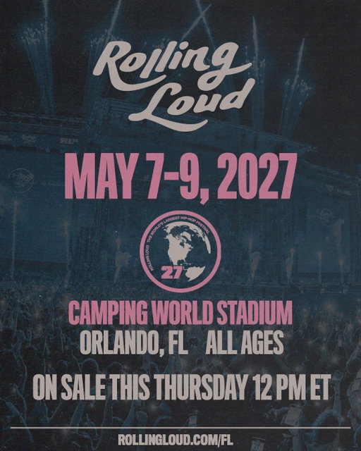 ROUND 2 IN ORLANDO 🔥

MAY 7-9, 2027 :: CAMPING WORLD STADIUM 🏟️

PRESALE STARTS THIS THURSDAY @ 12PM ET

👉 rollingloud.com/fl