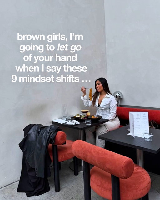 Brown girls, I’m gonna let go of your hand so you can stop letting go of yourself. 

It’s time to stop abandoning yourself & reframe your mindset. 

Choosing yourself isn’t disrespectful.
Outgrowing expectations isn’t betrayal.
Wanting a different life doesn’t mean you’re ungrateful.
And being misunderstood doesn’t mean you’re wrong.

I spent a lot of time thinking I had to navigate my identity by making everyone else comfortable with who I was becoming.

Now I’m learning that maybe navigating your identity isn’t about choosing between where you come from and who you want to be.

Maybe it’s about learning how to hold both.

So if you’re a brown girl figuring out how to honor your roots, trust yourself, set boundaries, take up space, and become someone you weren’t necessarily taught to be… consider this your sign to stop asking for permission.

And if this felt a little too personal, send it to the brown girl who needs to hear it too.

Follow along if you’re also navigating the beautiful, messy, complicated process of navigating your identity.

#personaldevelopment #mindsetshifts #browngirls #desigirls #ugccontentcreator