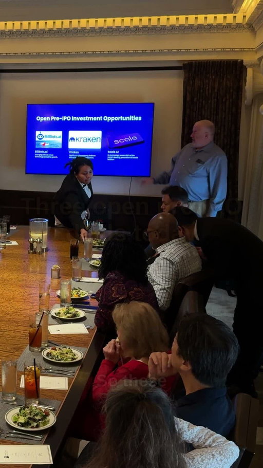 Ticker Tape is investing in 3 pre-IPO deals right now-- Kraken crypto, Scale AI, and BillBots.  This is an excerpt from our recent investor luncheon in Washington DC.  Accredited investors may invest in deals alongside Ticker Tape's investors.