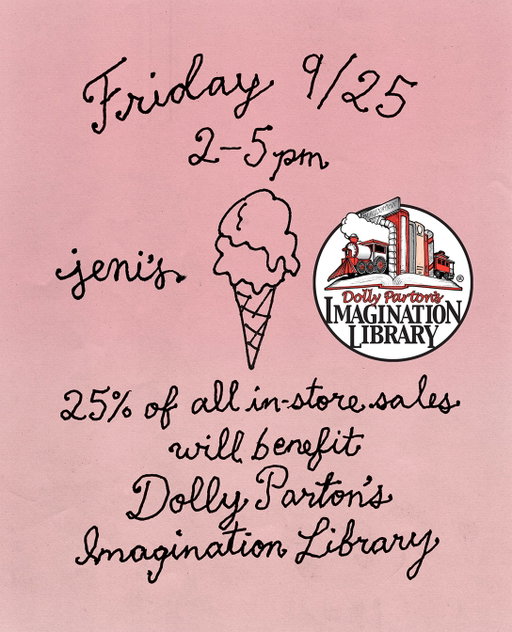 Dolly Parton was the person we want to be when we grow up: an unstoppable force for good with the power to bring people together.

To honor her legacy, we’re hosting a special fundraiser. 

Friday 9/25
2 to 5 p.m. 
Scoop shops nationwide 

25% of all in-shop sales during this time will be donated to Dolly Parton’s Imagination Library. 

See you there!