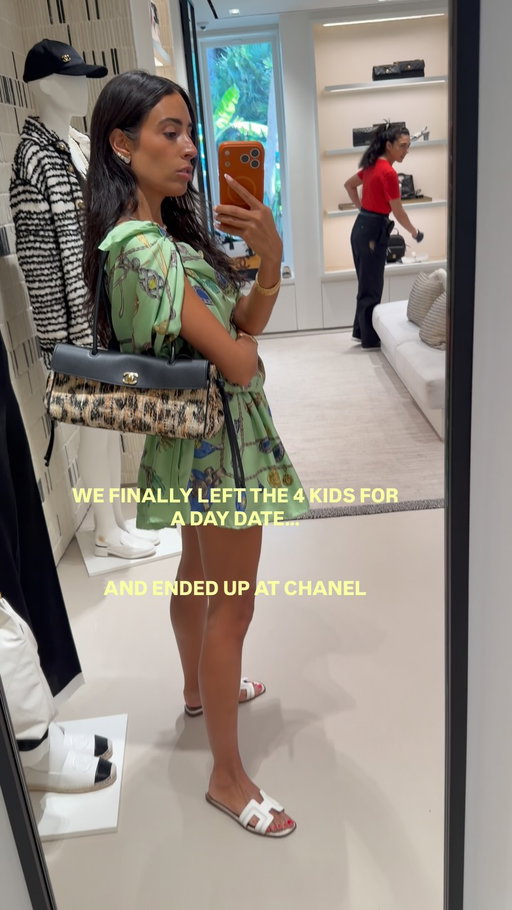 Ladies, always match your husband’s bathing suit to the kids. He can deny them all he wants—the swim trunks already snitched 💀 

Apparently Chanel Mykonos is where all the sold out bags go to hide. 👀 Which one do you like more: the denim Chanel 25, the white leather Chanel 25, or the leopard-print Chanel bag? #chanel #mykonos #familyvacation #luxurytravel #momof4