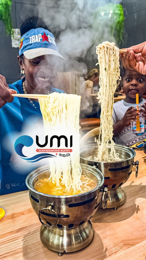 🗣️NEW AYCE - One of NC BIGGEST! 🧋🦞 

UMI Hotpot Sushi & Seafood Buffet just recently opened in Cary, North Carolina and this spot is INSANE! Everything from the decor, the ambiance, the food… it’s a must experience! With more than 200 items, you’ll find everything from snow crab, a ramen bar, sushi, hot pot, and y’all… peep this… ALL YOU CAN DRINK BOBA!!! Y’all be careful at this spot - Don’t eat so much they have to ‘ROLL’ you out!  ENOUGH said, your turn to get 🅃🅁🄰🄿🄿🄴🄳! 

PROTIPS:
😍 The All You Can Eat Hot Pot is AMAZING!
🤟🏽 Lots of AYCE Sushi Roll Options 
🚙 About a 10 minute drive from Raleigh
🤪 It gets packed! Just be patient LEROY!
🚨 Open 7 Days a WEEK!

💰Pricing info:
Lunch (Mon–Fri)
Adults: $25.99
Kids: Starting at $8.99*

Dinner
Adults: $39.99
Kids: Starting at $9.99*

Weekends
Dinner pricing all day
*Kids pricing varies by age.

•••••••••••••••
📍 @umipremiumbuffet 
       1805 Walnut St, Cary, NC 
      919-891-8888
•••••••••••••••
#carync #nctriangle #raleigh #durham #raleighfoodies