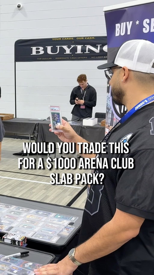 $1,000 TRADE UP CHALLENGE…AGAINST MYSELF! 😂 With @arenaclub at the @jumboscardshows by @jumboscards in Hamilton, Ohio. 
.
My Thoughts: First time doing a sports card show in Ohio, so, you know…Why not start it out with a bang?! I’ll tell you one thing though, couldn’t have gone to a better kid…
.
#sportscards