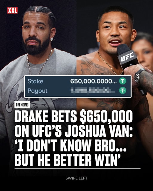 Drake places a $650,000 bet on Stake for UFC fighter Joshua Van to beat Alexandre Pantoja, with a nearly $1.1 million payout if it hits. 👀

“I don’t know bro… but he better win 😂”

Who brings home the W? ⬇️

Powered by @stake