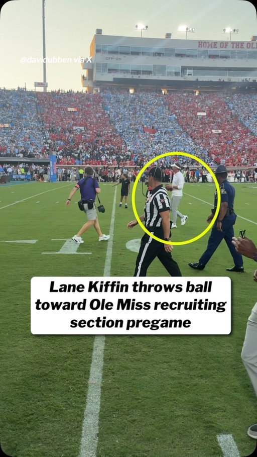 Lane Kiffin threw a football toward Ole Miss’ recruiting section pregame.