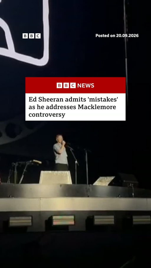 Singer Ed Sheeran opened his latest concert alone onstage and apologised to his fans for making "mistakes" as he handled the fallout from the controversy over American rapper Macklemore being dropped from his tour over pro-Palestinian remarks.
 
Saturday's show at a Philadelphia sports stadium was the first time he had addressed the matter in person.
 
Tap the link in @BBCNews's bio to read what he had to say.
 
#BBCNews