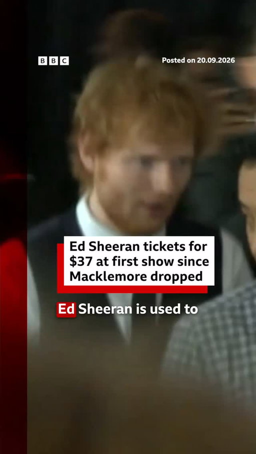 Ticket prices for Ed Sheeran's first show since Macklemore was dropped from his US tour were going for $37 ahead of the show on Saturday evening.
 
At the show, Sheeran apologised to fans for making "mistakes".
 
Macklemore was dropped from his tour for making pro-Palestinian remarks on stage, which prompted other support acts on his tour to also back out.
 
Tap the link in @BBCNews's bio to see Ed's apology to fans.
 
#EdSheeran #Macklemore #BBCNews