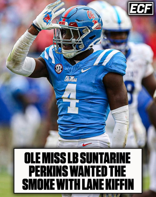 Ole Miss LB Suntarine Perkins wanted ALL THE SMOKE with Lane Kiffin after the Rebels took down Kiffin’s Tigers 💀

Thoughts? ⬇️

🎥 @espn