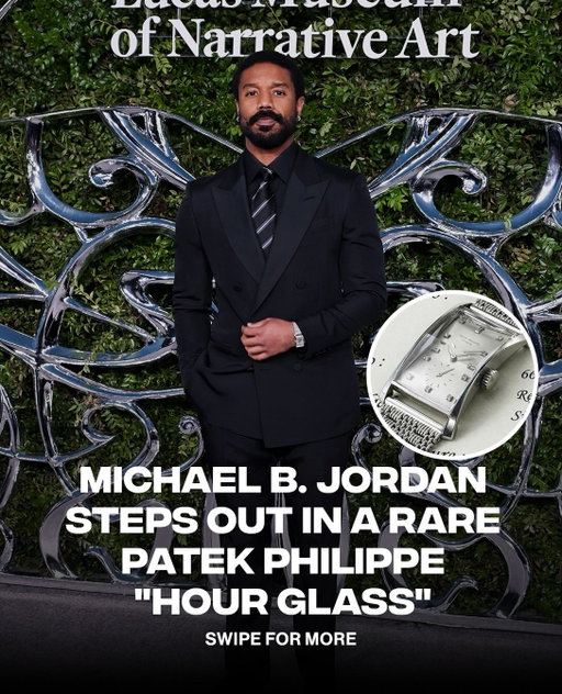 @michaelbjordan arrived at the Lucas Museum of Narrative Art opening gala last night wearing a rare platinum Patek Philippe “Hourglass” timepiece.

Most models come in yellow or rose gold, making the platinum version incredibly rare. This one features a diamond-set silver dial 😮‍💨🔥

📸: Getty