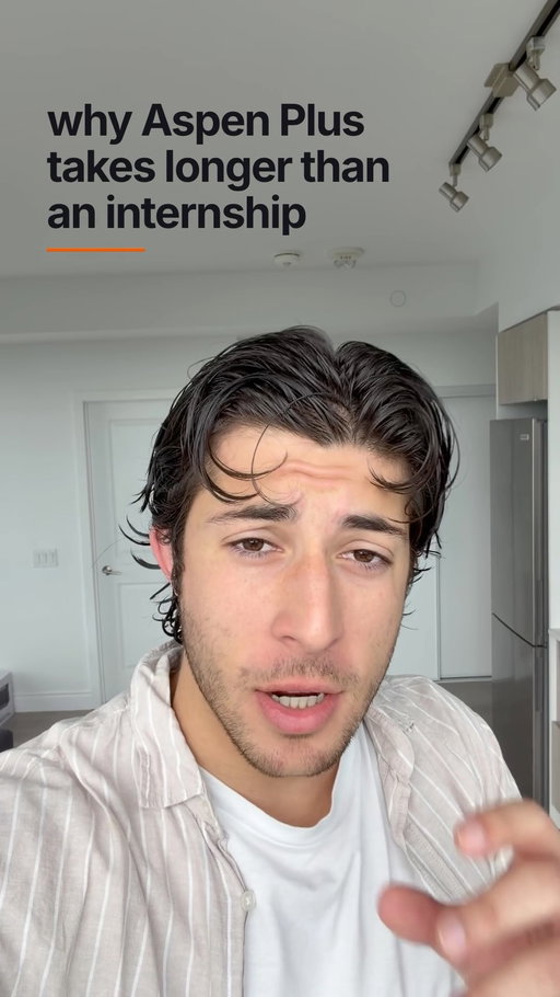 why Aspen Plus takes longer than an internship to learn: before you can ask the simulator anything you build the world by hand, every block, every stream, every component, and the property method that quietly decides if the rest is wrong. 300 calls gave me the numbers: 17 streams one at a time, 38 components renamed by hand, 30 to 50% of simulation hours recoverable. nobody wants the thinking automated. they want the thinking. comment SETUP and I’ll DM you the three things engineers hate most. #aspenplus #chemicalengineering #processengineering #chemistry #simulation