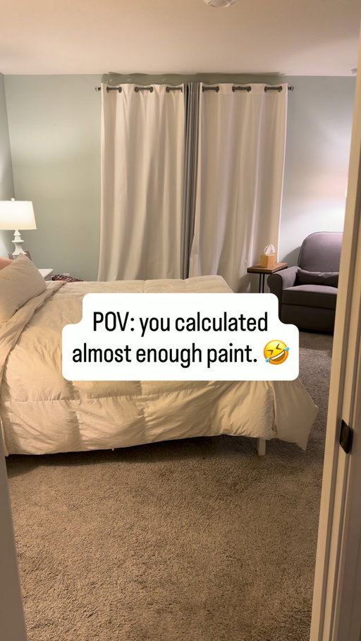 Turns out “almost enough paint” is actually NOT enough paint. 🫪🤣

So close. SO HUMBLING. 😂

#DIYFail #BedroomMakeover #HomeProjects #RealLife #DIYHumor