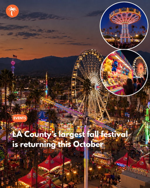 🎡🍂 A massive 12-acre fall fair is coming to LA County this October!

The 46th LA Fall Fair is returning to La Prada Event Plaza at Whittier Narrows Recreation Area with amusement rides, carnival games, food, local artisans and weekend live music. The organizers describe it as the largest fall festival in Los Angeles County. 

📅 October 23–November 1, 2026
📍 La Prada Event Plaza — Whittier Narrows Recreation Area
📌 1600 N Rosemead Blvd, South El Monte, CA 91733
🎡 Amusement rides for kids & adults
🎢 Giant Ferris wheel, Zipper, Star Flyer & more
🎯 Carnival games
🍴 Food court
🛍️ Local artisans
🎶 Live music Saturdays & Sundays
🚗 Free event parking
🎃 Open on Halloween 

Halloween brings even more activities, including trick-or-treating at carnival rides and games, free cotton candy for guests in costume while supplies last, and a scavenger hunt where the first 140 kids ages 12 and under to finish can win a stuffed animal. 

🎟️ Admission and carnival rides are ticketed separately. Tickets and additional information are available through the official LA Fall Fair website.