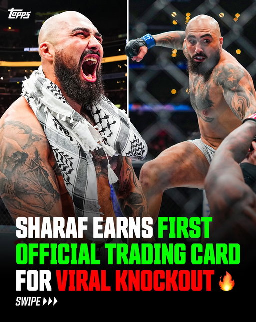 ELECTRIC 🤯 Sean Sharaf’s incredible 12-second knockout win over Gable Steveson earns him his first official trading card! Available now for 72 hours... Link in story!