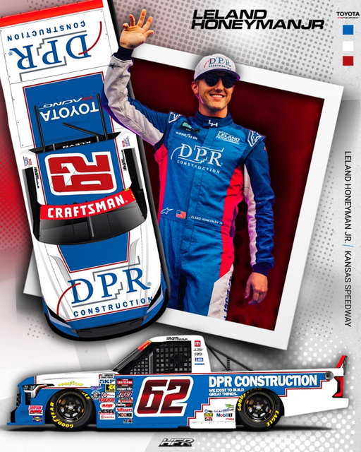 Honeyman Returns 

Leland Honeyman Jr. is back with HFR and bringing DPR Construction to Kansas Speedway. 

Kansas marks the first of four remaining starts for Honeyman in the No. 62 Toyota Tundra TRD Pro this season.