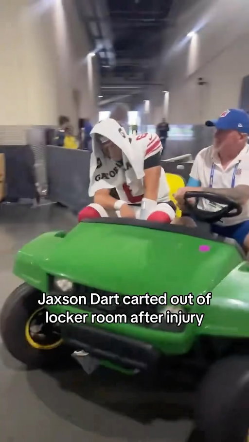 Jaxson Dart on the cart after injury 🙏💔 (via @charlottecrrll, @theathletichq)