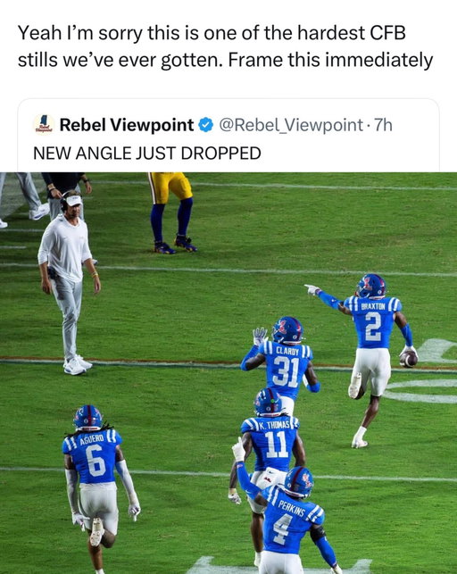 Contender for photo of the year 😮‍💨

Jaylon Braxton made sure Lane Kiffin felt every bit of that Ole Miss revenge win, sealing the game with a game-clinching interception and then straight up taunting his former head coach right there on the field. He’d spent a whole season playing under Kiffin back in 2025, so getting to play hero against him just months after Kiffin bolted for LSU made the moment hit even harder.

It didn’t stop there either, Ole Miss safety Joenel Aguero refused to even shake Kiffin’s hand afterward, and the stadium DJ trolled him out the door with “Callin’ Baton Rouge” blasting overhead. Revenge games don’t usually come with this much extra, but Ole Miss made sure Kiffin’s return to Oxford was one he won’t forget.

Was Braxton’s taunt deserved after everything that led up to this game?

(@actionshotsbyabby)