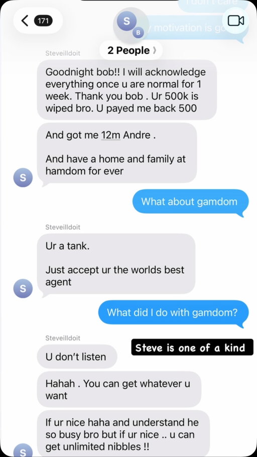 Live on kick.com/bobmenery 
How funny is Steve. 😂 unlimited nibbles.
Latest text from @stevewilldoit