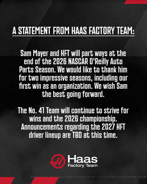 An official statement from HFT regarding Sam Mayer's departure.
