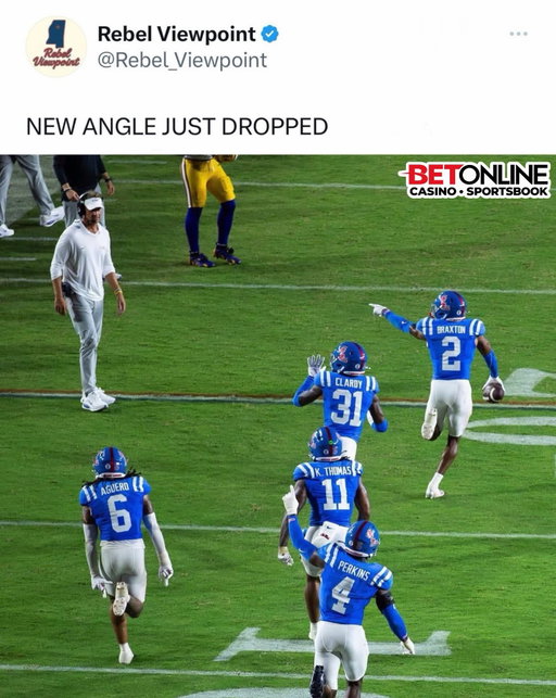 Yeah I’m sorry this is one of the hardest CFB stills we’ve ever gotten. Frame this immediately. HOLY SH*T 🔥🔥🔥

Ole Miss gave us some of the coldest pictures of the college football season after intercepting the ball against LSU and pointing straight at Lane Kiffin. The Rebels weren’t just celebrating a huge play. They were making sure their former head coach knew exactly who had come out on top. The emotion, the pointing, and the cameras capturing it all made for an absolutely legendary moment.

The game-sealing interception made the moment even sweeter. LSU had a chance to tie the game, but Ole Miss slammed the door shut and sent Kiffin home with a 32-24 loss. Seeing the Rebels point toward him after sealing the victory was the kind of celebration that makes college football special.

Those pictures are genuinely elite. The timing, the history, the revenge, and the expressions made them look like something straight out of a movie. Years from now, Ole Miss fans are going to look back at those photos and remember the night their team beat Lane Kiffin in his return to Oxford. Absolute cinema.

Follow US (@jukedly) to stay locked in if you love sports! 🔥