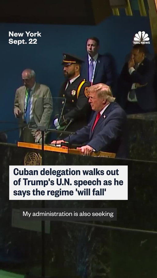 "Communism will never be coming to America, but freedom will be coming to Cuba," President Trump said as the Cuban delegation walked out during his remarks to the United National General Assembly.
