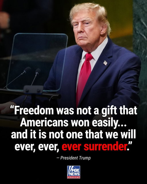 President Trump brings his message of American freedom to the United Nations General Assembly, invoking the fight for independence 250 years ago.

“Freedom was not a gift that Americans won easily... and it is not one that we will ever, ever, ever surrender.”

Trump pointed to George Washington and the American Revolution as he told world leaders that freedom requires the “will,” “courage,” and “strength” to defend it.