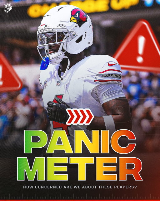 Our Panic Meter after Week 2… ⚠️🫪

Thoughts? 👀

Follow @domainfantasyfootball for more Fantasy Football content! 

Chargers RB Omarion Hampton
Panic Level: 3/10

Chiefs WR Rashee Rice
Panic Level: 5/10

Eagles RB Saquon Barkley
Panic Level: 4/10

Cardinals RB Jeremiyah Love
Panic Level: 6/10

Saints RB Travis Etienne
Panic Level: 8/10

Lions WR Jameson Williams
Panic Level: 5/10

Cardinals WR Marvin Harrison Jr.
Panic Level: 10/10