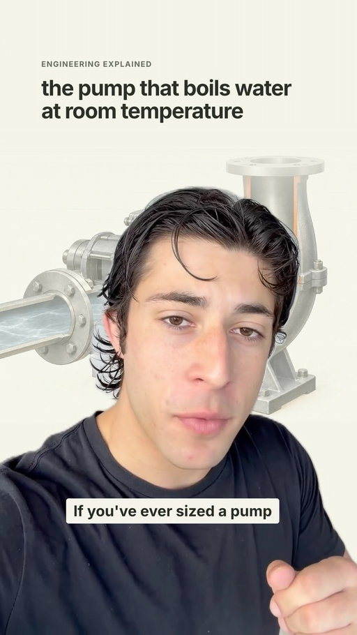 the pump that boils water at room temperature. at the eye of the impeller the pressure drops, and below about 2 kPa water boils cold. the bubbles collapse on the high-pressure side and hammer the metal until it looks like a sponge. and the suction head your vendor calls “required” is measured where the pump has already lost 3% of its head. required is not safe. comment CAVITATION for the pump page. what margin does your plant use? #chemicalengineering #mechanicalengineering #pumps #engineeringstudent