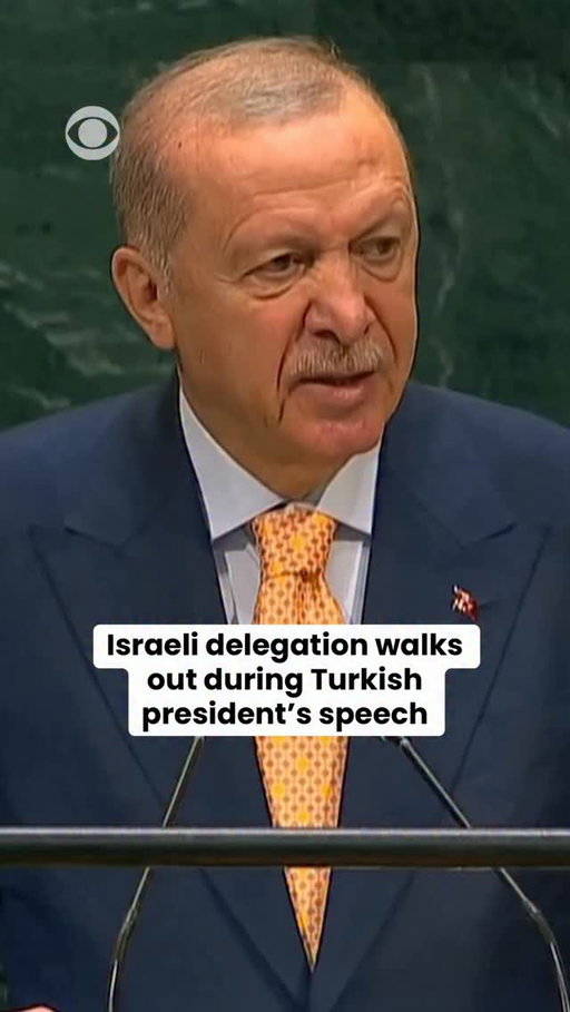 The Israeli delegation walked out of the U.N. General Assembly chamber after Turkish President Recep Tayyip Erdogan condemned Israel’s military campaign in Gaza as “the most inhumane and shameful concentration camp of our time.”

In his address to world leaders on Tuesday, Erdogan also urged the international community to recognize a Palestinian state.