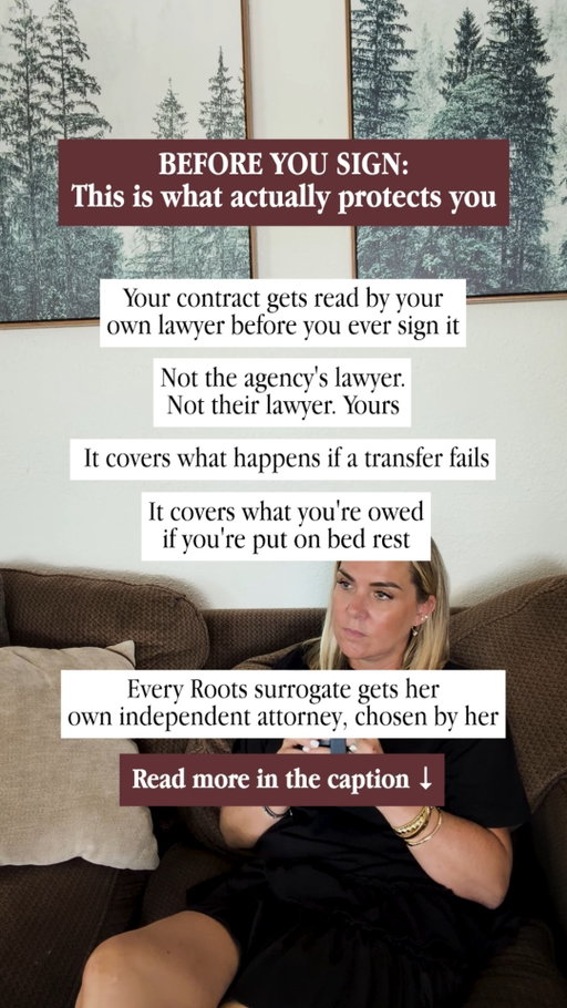Before you sign a surrogacy contract, you should know exactly who is representing your interests.

Your attorney is chosen by you and works for you. They should be there to explain the agreement, answer your questions, and make sure you understand what you are signing.

Because understanding your contract shouldn’t be an afterthought. It should be part of the process from the beginning.

Did you know you get to choose your own attorney? Comment “I DIDN’T KNOW.”