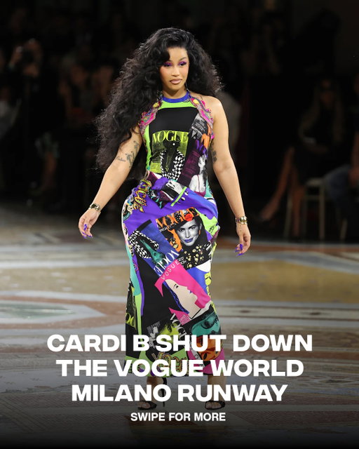 Cardi 🇮🇹🔥
ㅤ
@iamcardib walked the Vogue World runway in Milan wearing Spring 2018 Versace dress covered in pop-art renditions of past Vogue covers.
ㅤ
📸: Getty Images