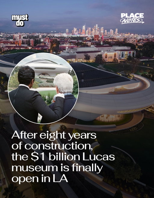 After eight years of construction, LA’s spaceship-shaped museum is finally open.

Founded by filmmaker George Lucas and businesswoman Mellody Hobson, the Lucas Museum of Narrative Art has landed in Exposition Park. The striking five-story building is dedicated to visual storytelling, with galleries of paintings, photography, illustrations and comic art, plus two theaters and gardens.

Inside, you’ll find more than 1,200 artworks in its opening presentations and Star Wars memorabilia, including Luke Skywalker’s Landspeeder.

Planning a visit? Adult admission is $25, seniors pay $21, and children under 17 get in free. Residents of the surrounding 90037 ZIP code can also access free admission through the museum’s LM37 pass with proof of address.

And for any Star Wars or cinema fans, this is absolutely on the bucket list.

Media via @lucasmuseum

#placenotestravel #mustdolosangeles #lucasmuseum