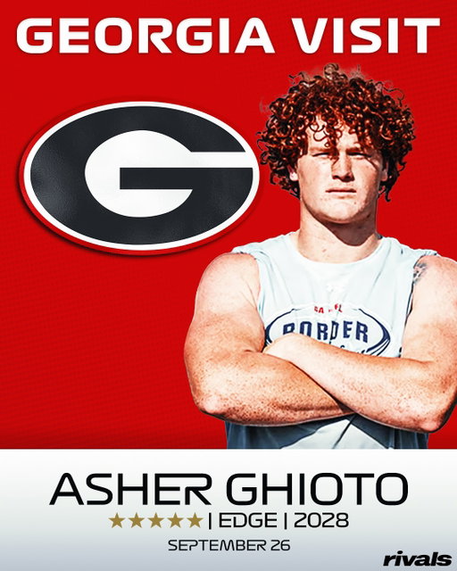 5-star EDGE Asher Ghioto will be taking a visit to Georgia this weekend🐶

Ghioto ranks No. 6 NATL. (No. 2 EDGE) in the 2028 class.

Follow @Rivals.IG for the latest recruiting news and intel