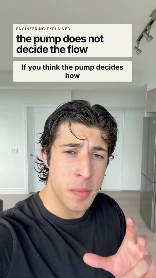 the pump does not decide the flow. the pipe does. a centrifugal pump has a curve, the piping has a curve, and the plant runs where they cross. throttle a valve and you burn the difference as heat; slow the pump 20% and you cut the power roughly in half, because power goes with the cube of speed. pumping is about one fifth of the world’s electricity. comment CURVE for the pump page. throttle or drive: which does your plant run? #chemicalengineering #mechanicalengineering #pumps #energy