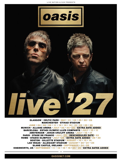 📣 Just announced:
Due to phenomenal demand, extra shows in the UK, Italy and Germany have been added to Oasis Live ‘27!
Knebworth: September 25 & 26
Rome: July 26
Munich: July 06
🚨 Oasis will also now play Paris on July 20 & 23, due to railway engineering works near the venue on July 24.