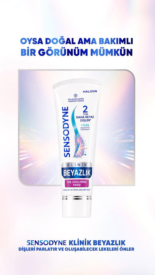Sensodyne Klinik Beyazlık dişleri parlatır ve oluşabilecek lekeleri önler.