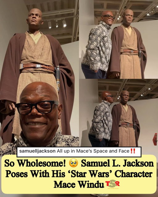 #SamuelLJackson had a full-circle moment at the Lucas Museum of Narrative Art! 🥹⚔️ The actor posed alongside a life-size #MaceWindu, the iconic ‘Star Wars’ character he brought to the big screen. 💜 (✍🏾: #TSRStaffLG)