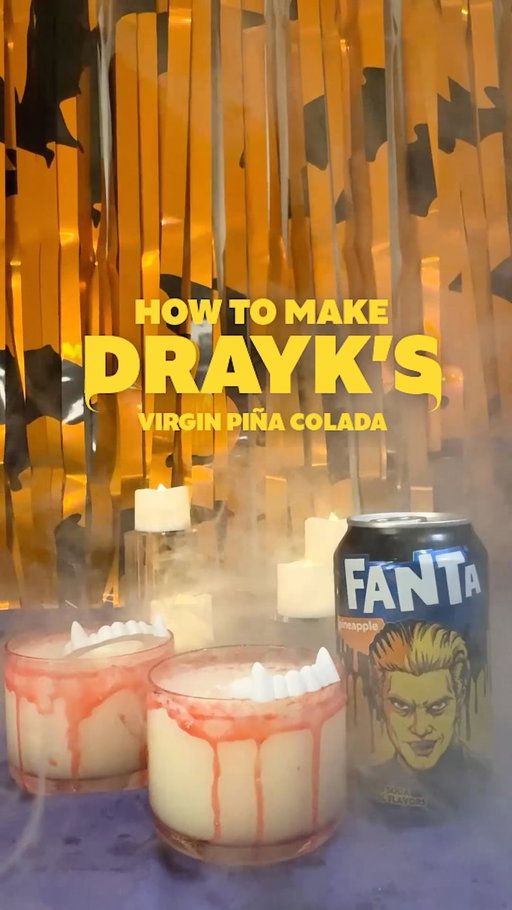 turns out, drayk makes a killer mocktail 🧛🩸🍍 #FantaHalloween #mocktail #pinacolada #recipe #halloweenparty