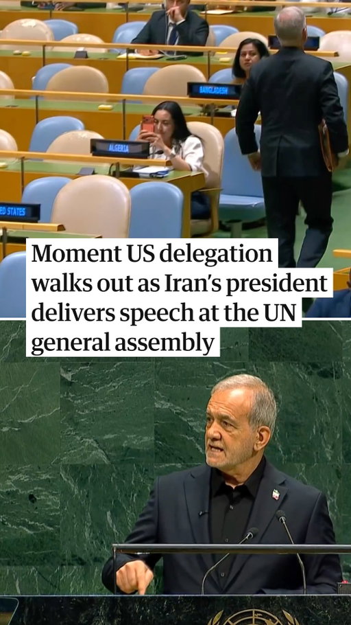 “The US president described us as terrorists. We have been the victims of terrorism,” said Iranian president, Masoud Pezeshkian, during his speech at the UN general assembly as the US delegation walked out of the room on Wednesday.

Pezeshkian blamed the US for the Minab strike earlier this year in which an Iranian school was hit, killing 120 children.“Children perished under bombs with weapons used by the US and Israel,” Pezeshkian said. 

Last week a UN fact-finding mission determined there are reasonable grounds to believe the US was behind the strikes although in June Donal Trump said ‌“nobody” had purposely attacked a girls’ school in Iran.
Head to the link in bio to read more.