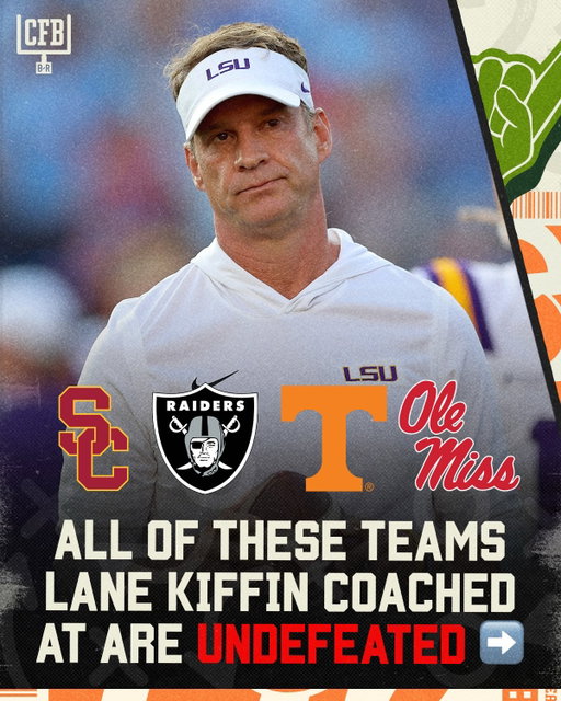 Every Power Four and NFL team Lane Kiffin has been head coach of is undefeated except his current team 👀🤯

USC 4-0 ✅
Raiders 2-0 ✅
Tennessee 3-0 ✅
Ole Miss 3-0 ✅
LSU 2-1 ❌

#cfb #nfl #collegefootball #football #lanekiffin